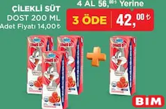 DOST ÇİLEKLİ SÜT 200 ML 4 AL 3 ÖDE fiyat ve kampanya bilgisi